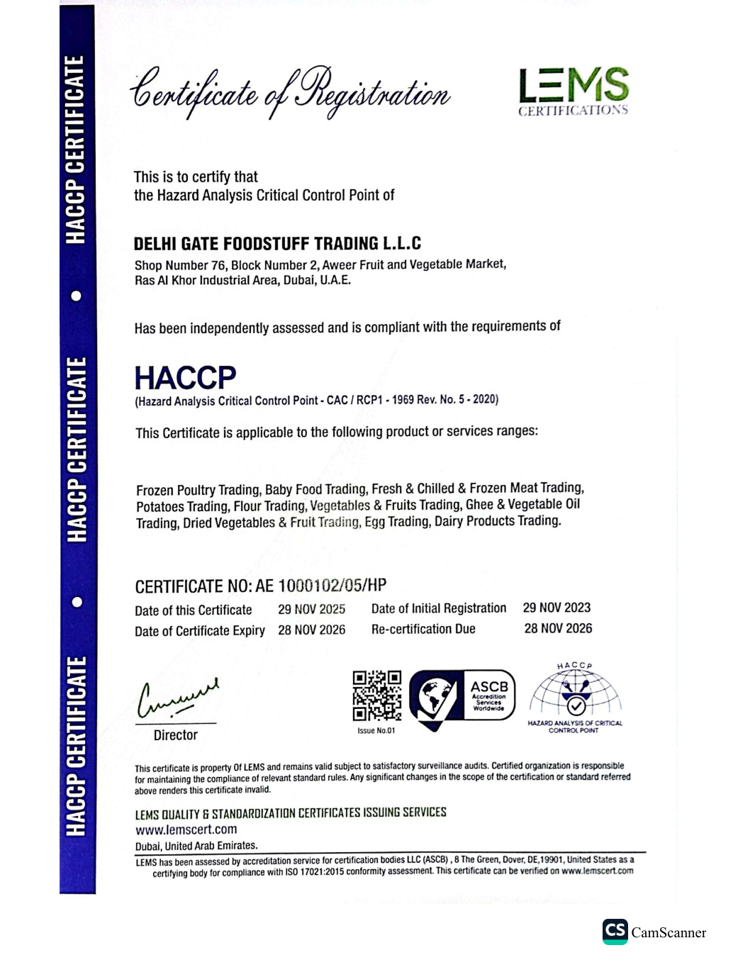 Delhi Gate HACCP certificate